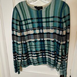 St. John Teal and Black Plaid Blouse